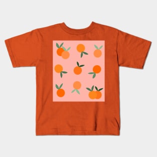 Oranges, Fruit Pattern on Peach Kids T-Shirt